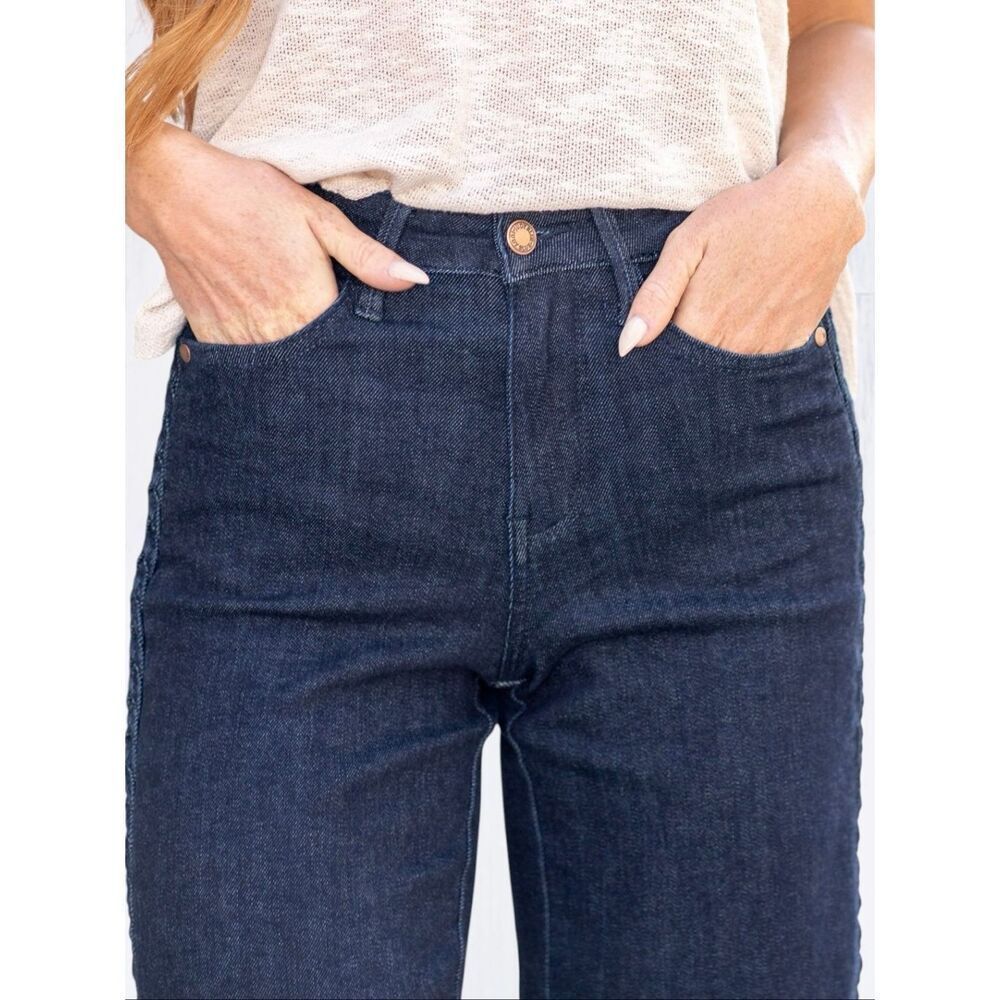 Judy Blue Braided Side Seam Cropped Wide Leg Jeans Dark Wash Stretch Denim NWT - Picture 13 of 16